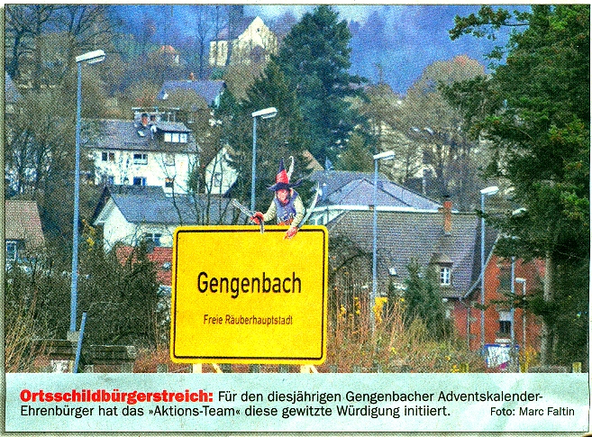 Aktionsteam Gengenbach - Ortsschild Räuberhauptstadt