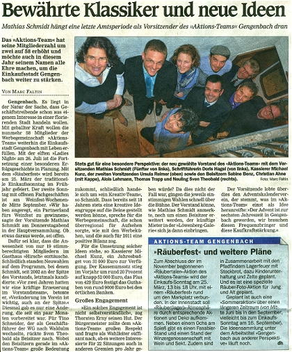 Aktionsteam Gengenbach - Zeitungsbericht - Jahreshauptversammlung 2012 